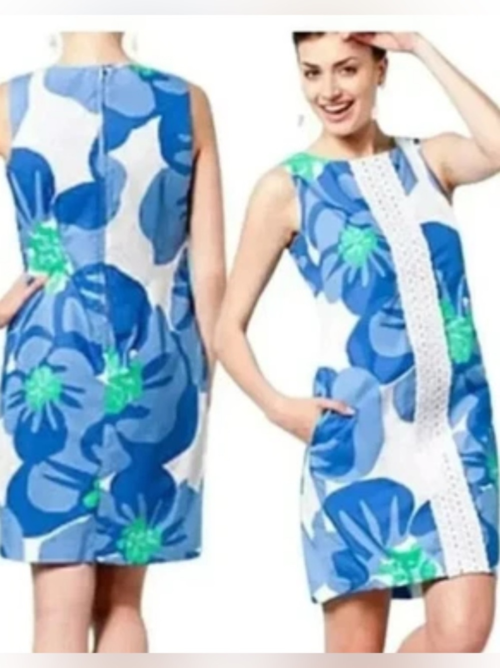 Lilly Pulitzer Worth Shift Classic Pockets Blue White Buttercup Dress Size 12